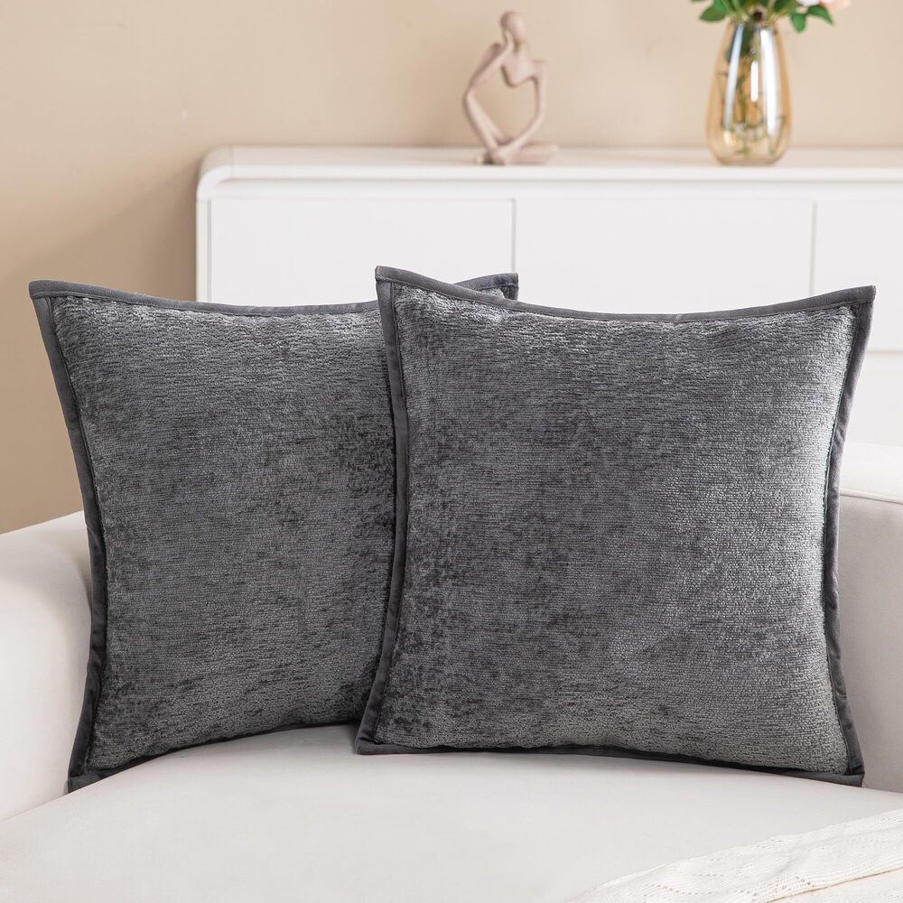 4222 Pack of 2 Dark Grey Throw Pillow Covers 18x18 Inch Decorative Soft